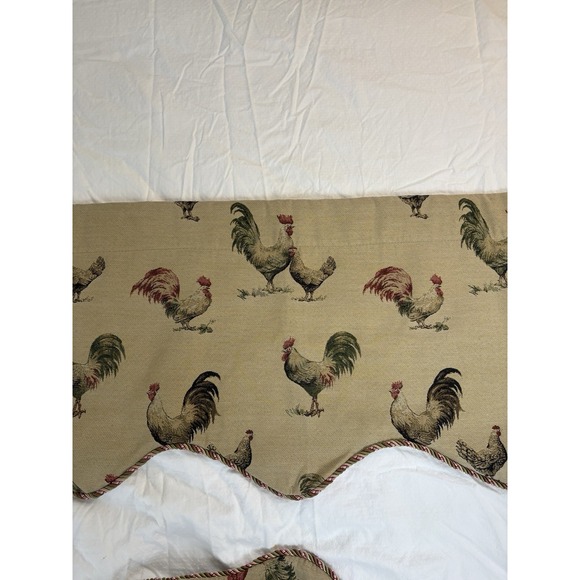 Rooster Tan Scalloped Valance With Cording Trim Set of 2 49" Wide Spring Global - Picture 5 of 16